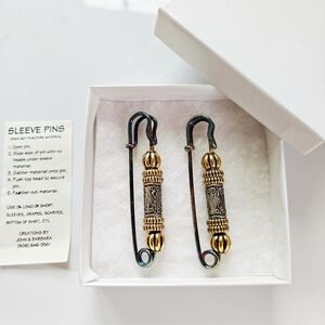 New Vtg Sleeve Set 2 Brooch Silver Goldtone Sleeve Drapes Scarves Shirts Pins 3"